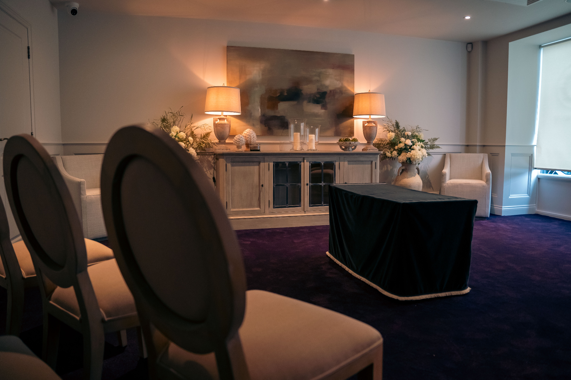 A quiet reposing suite inside a Massey Bros. funeral home